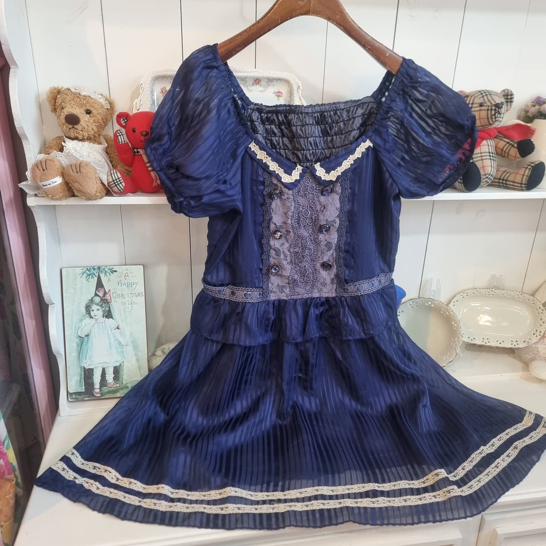 axes femme(엑시즈팜) 네이비 스트라이프 레이스 원피스 상품이미지4