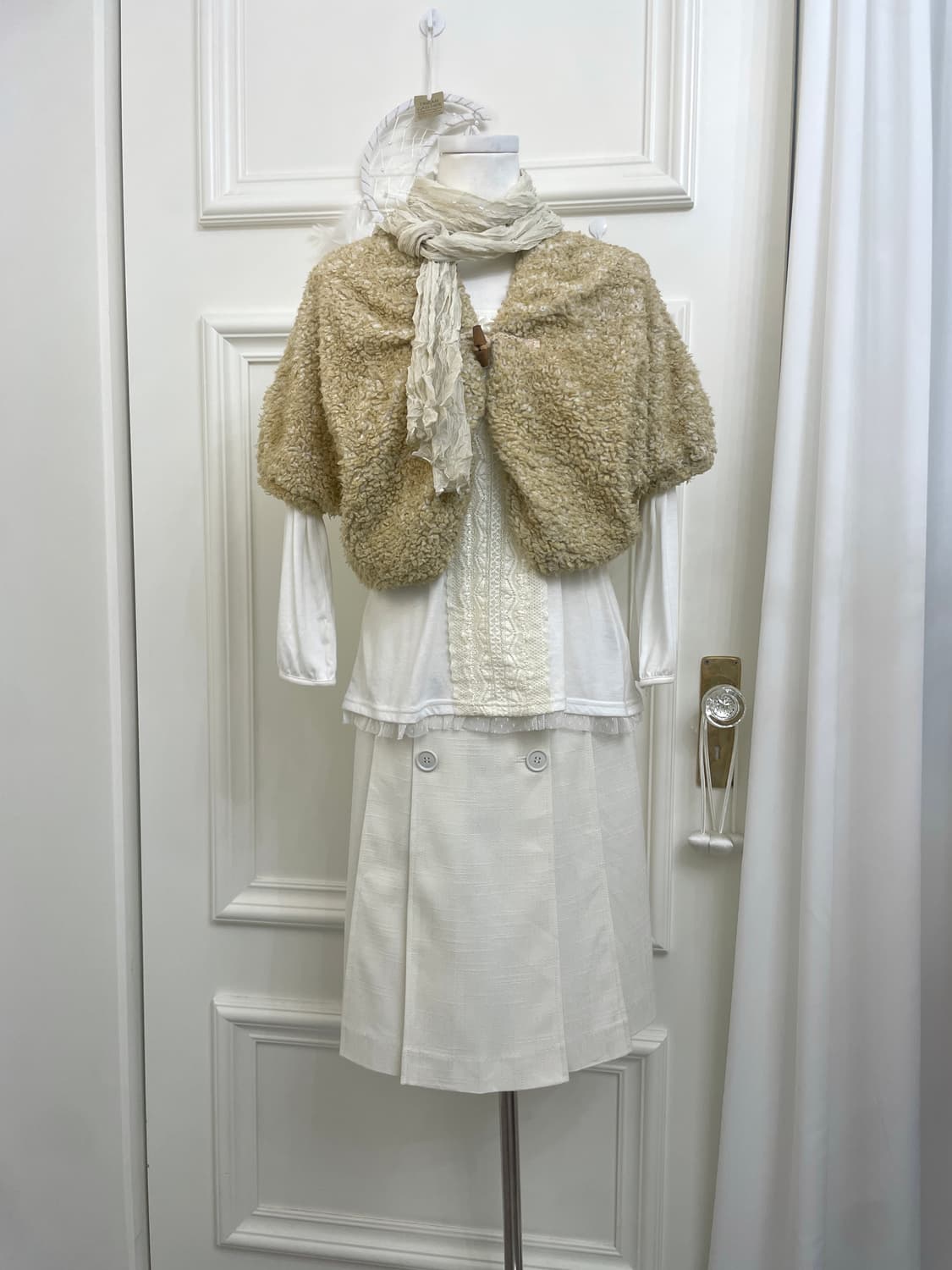 cream ivory tweed button midi skirt 상품이미지6