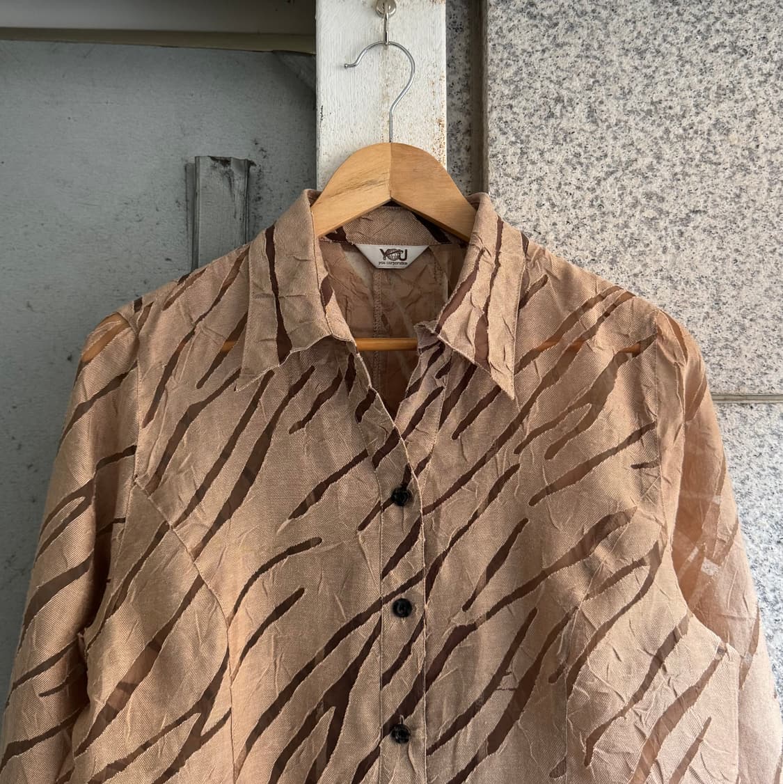 VTG JPN 우드 망사 패턴 셔츠 상품이미지3