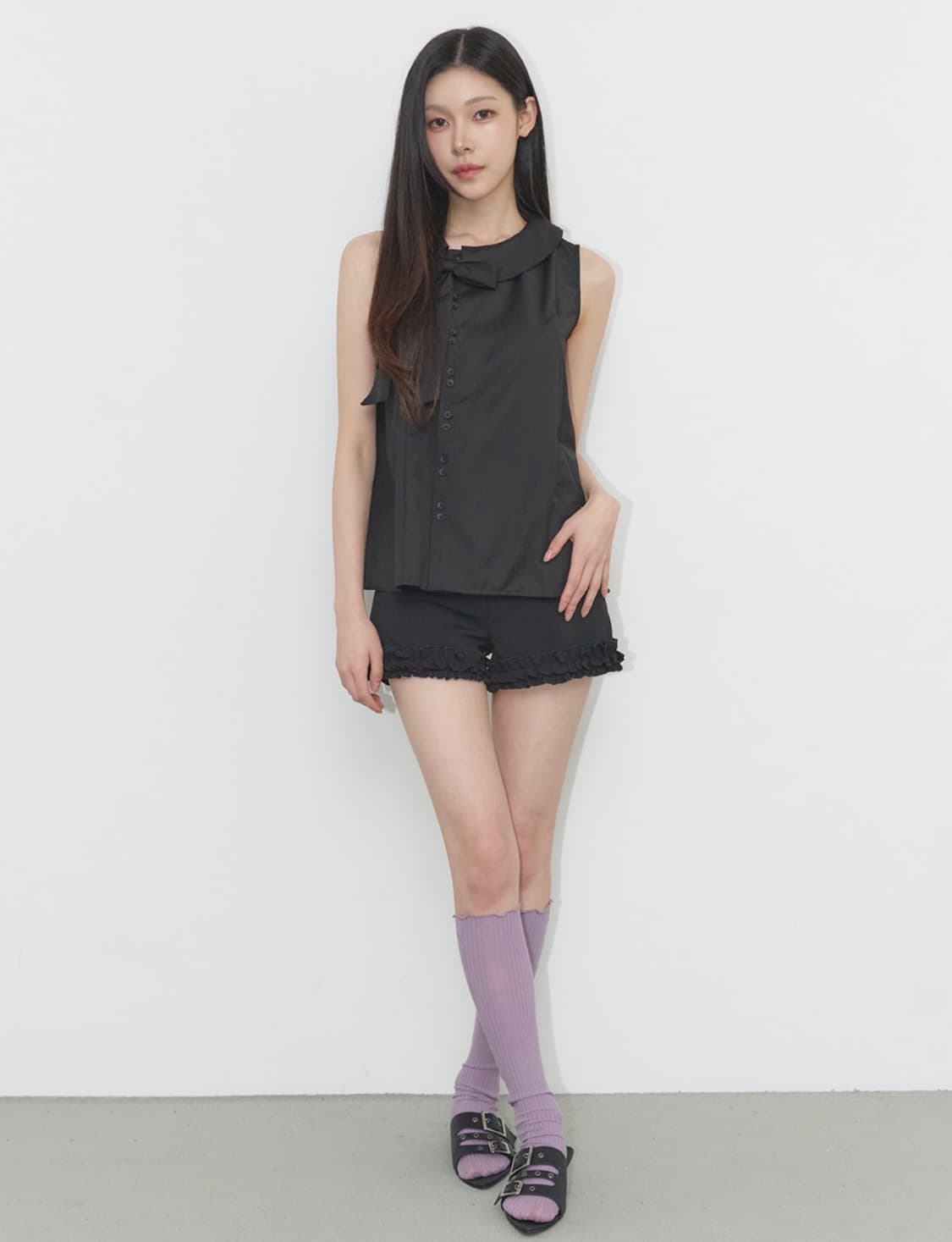 일리고 로프 플레어 블라우스 (블랙) 상품이미지2