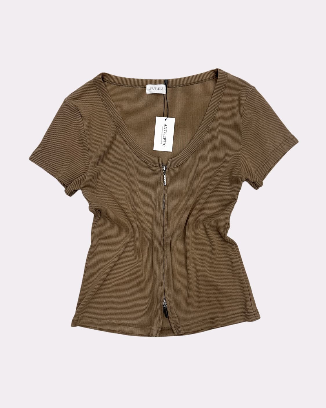 brown ribbed zip-up t-shirt 상품이미지1