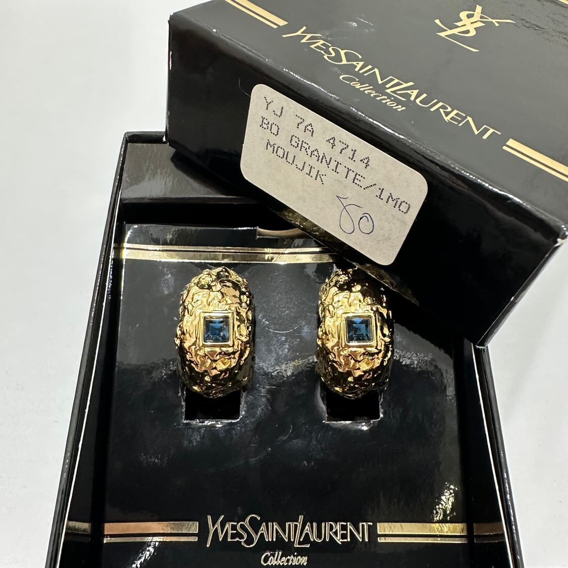 이브생로랑 입생로랑 ysl 프랑스 빈티지 골드 블루 클립온 이어링 상품이미지1