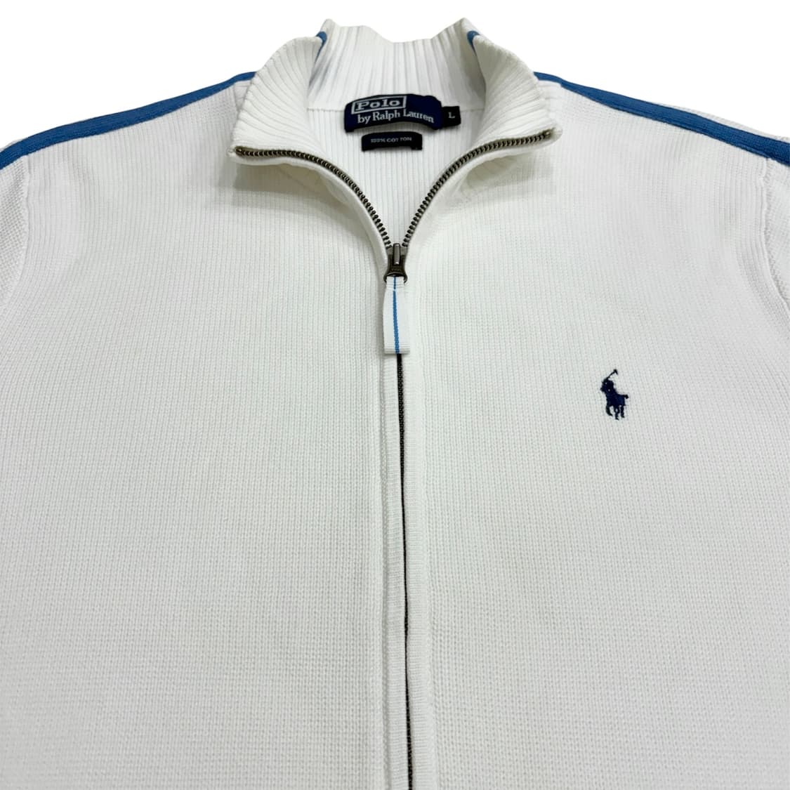 폴로 랄프로렌 투웨이 화이트 블루 니트 집업 L 상품이미지3