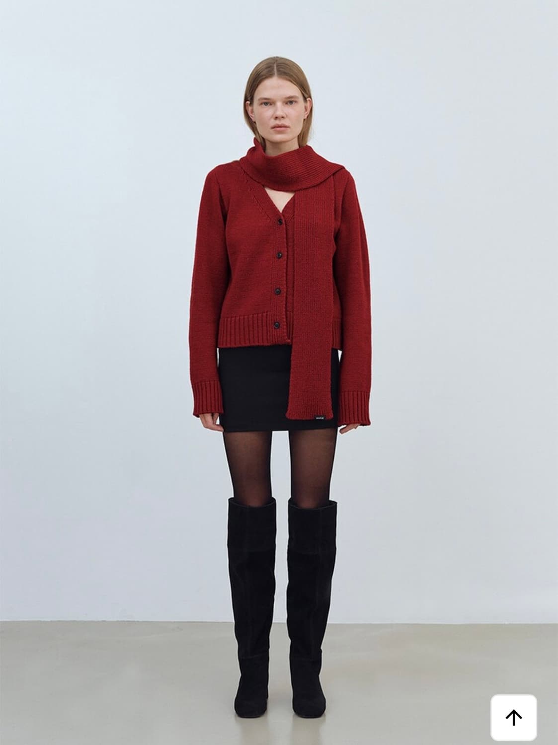 유즈 울 머플러 니트 가디건 레드 상품이미지1