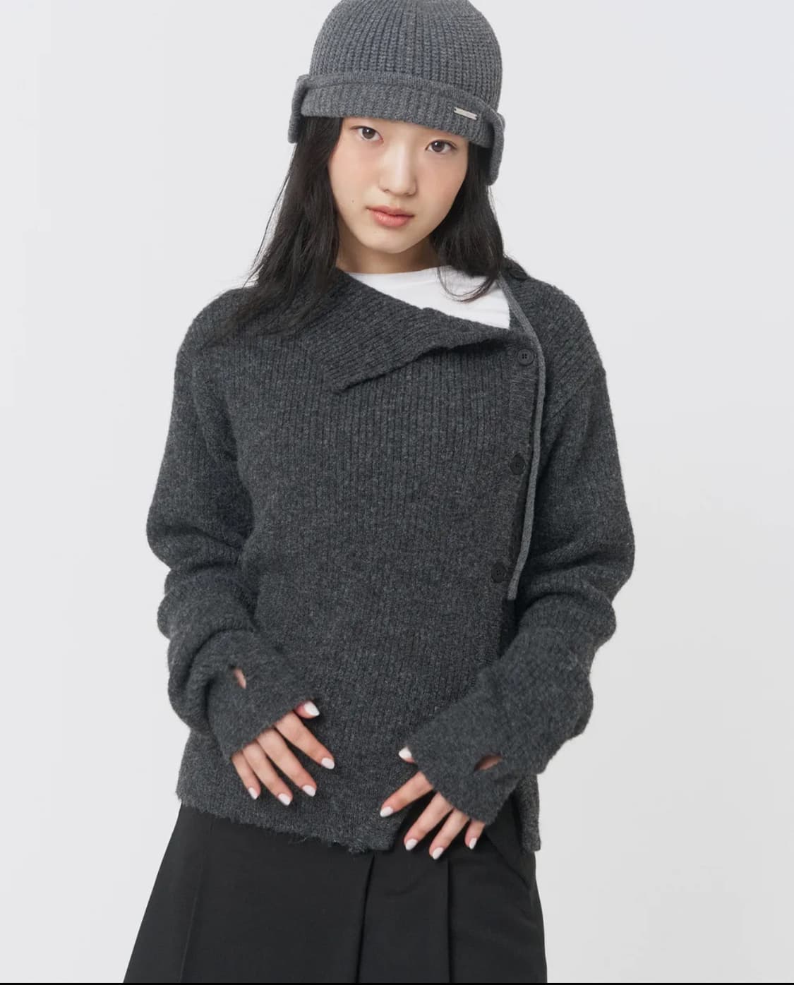 미세키서울 Side button knit CHARCOAL 상품이미지1