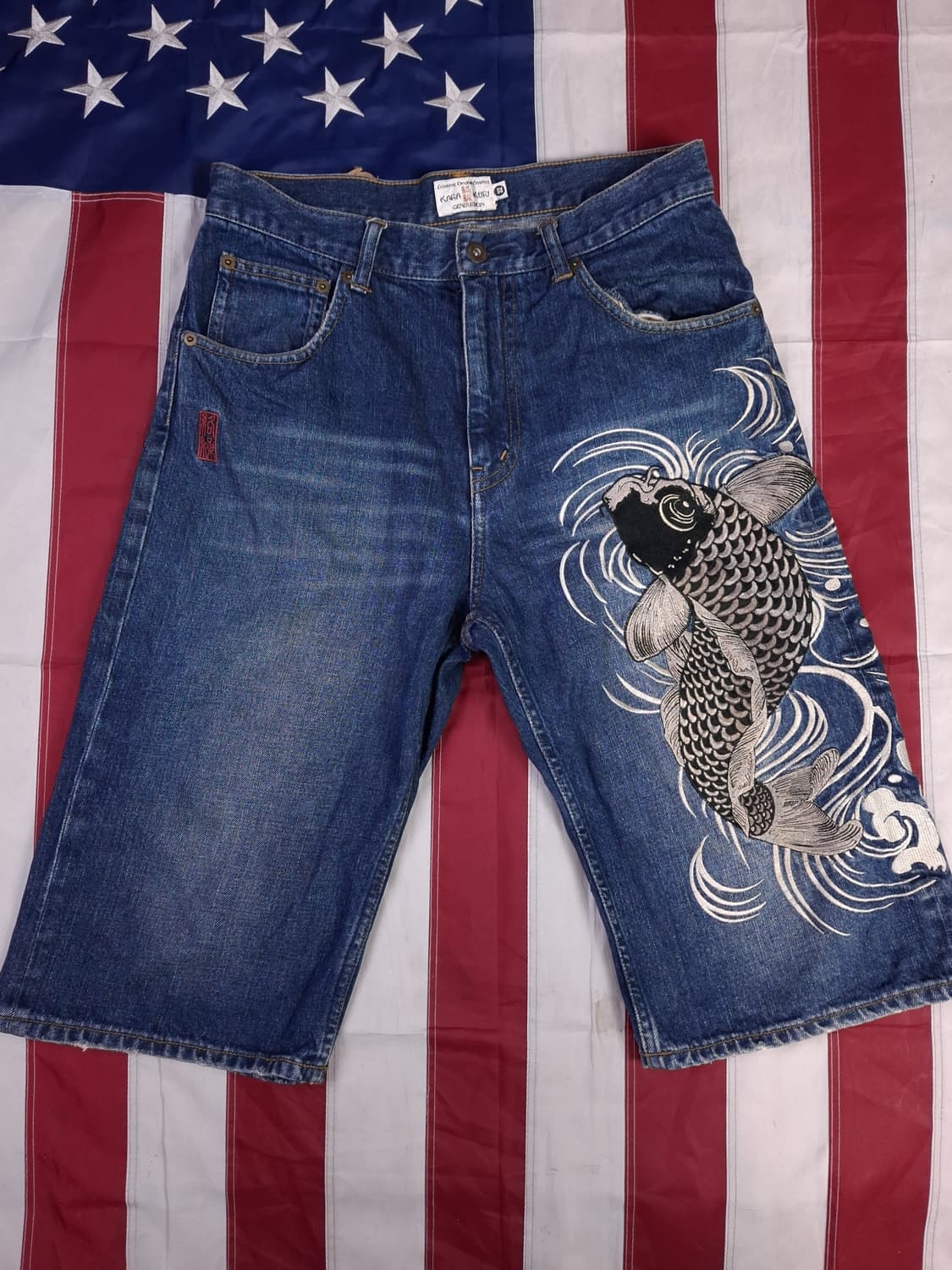 오리지날 카라쿠리 타마시 잉어자수 데님 쇼츠 상품이미지1