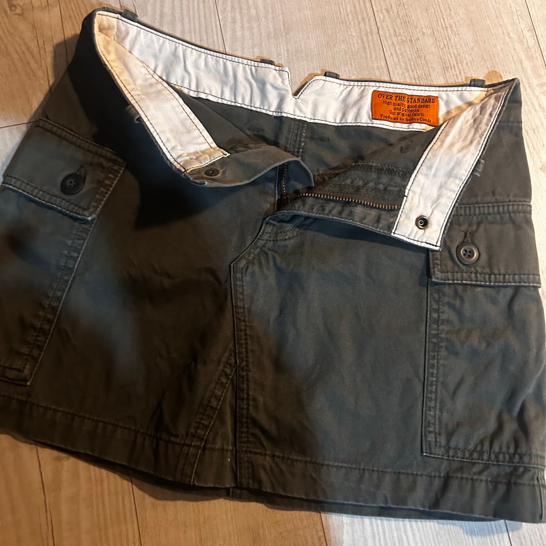 빈티지 카고 데님 카키 미니 스커트 상품이미지1