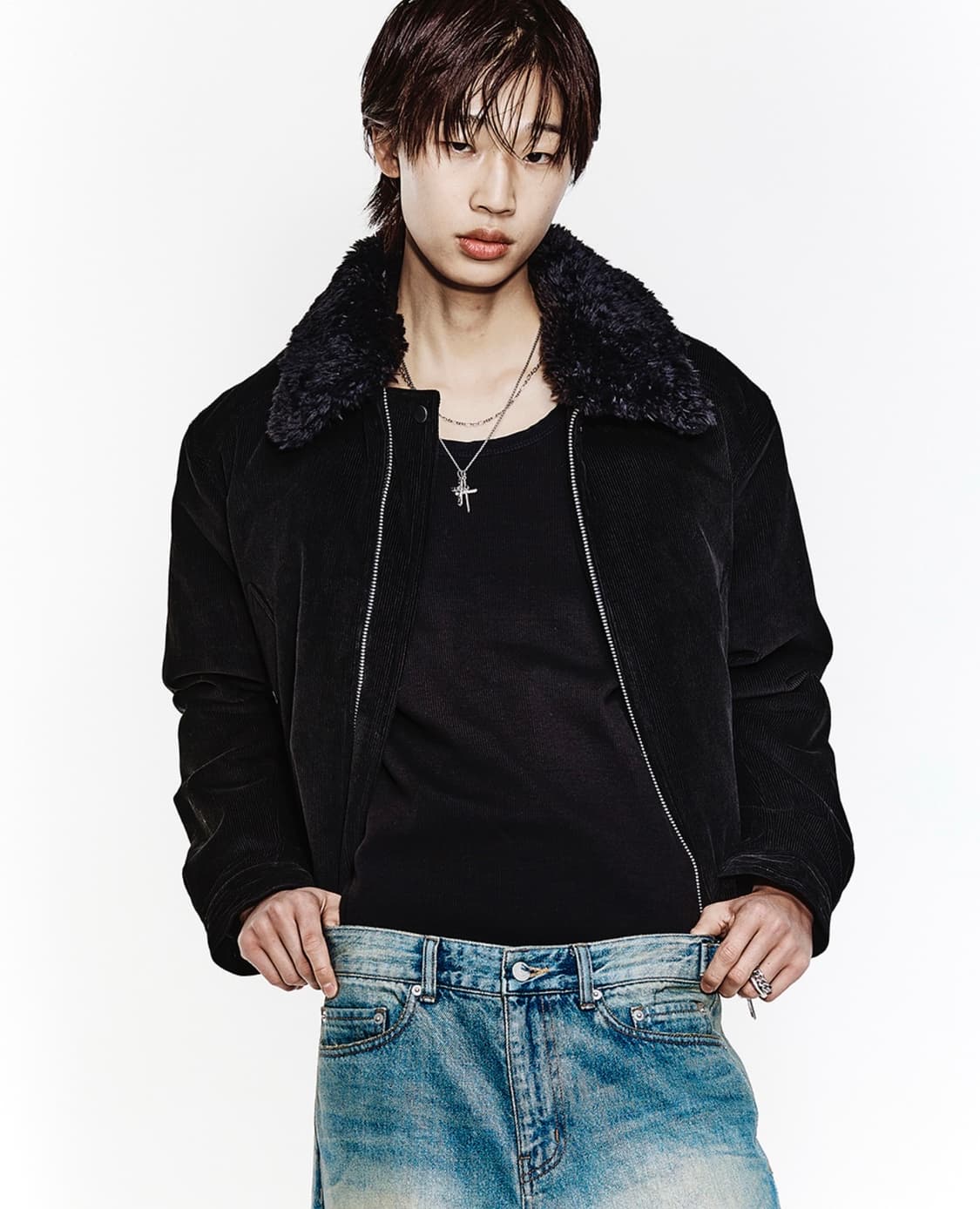 알렌느 / 디테쳐블 카라 코듀로이 패딩 블루종 (블랙) / 2 상품이미지2