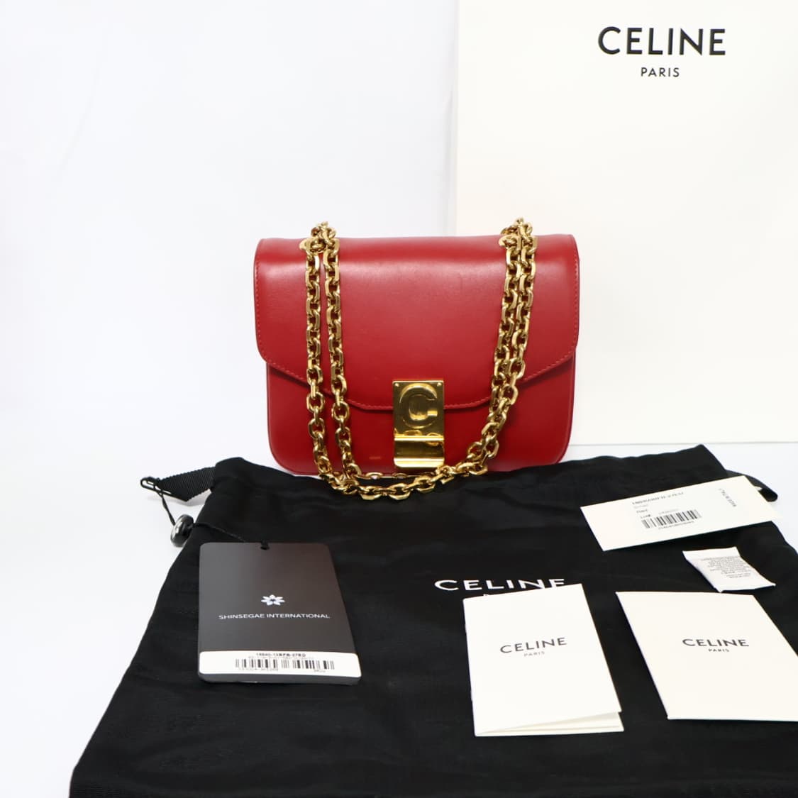 셀린느 레드 금장 C로고 체인 숄더백 스몰 상품이미지9