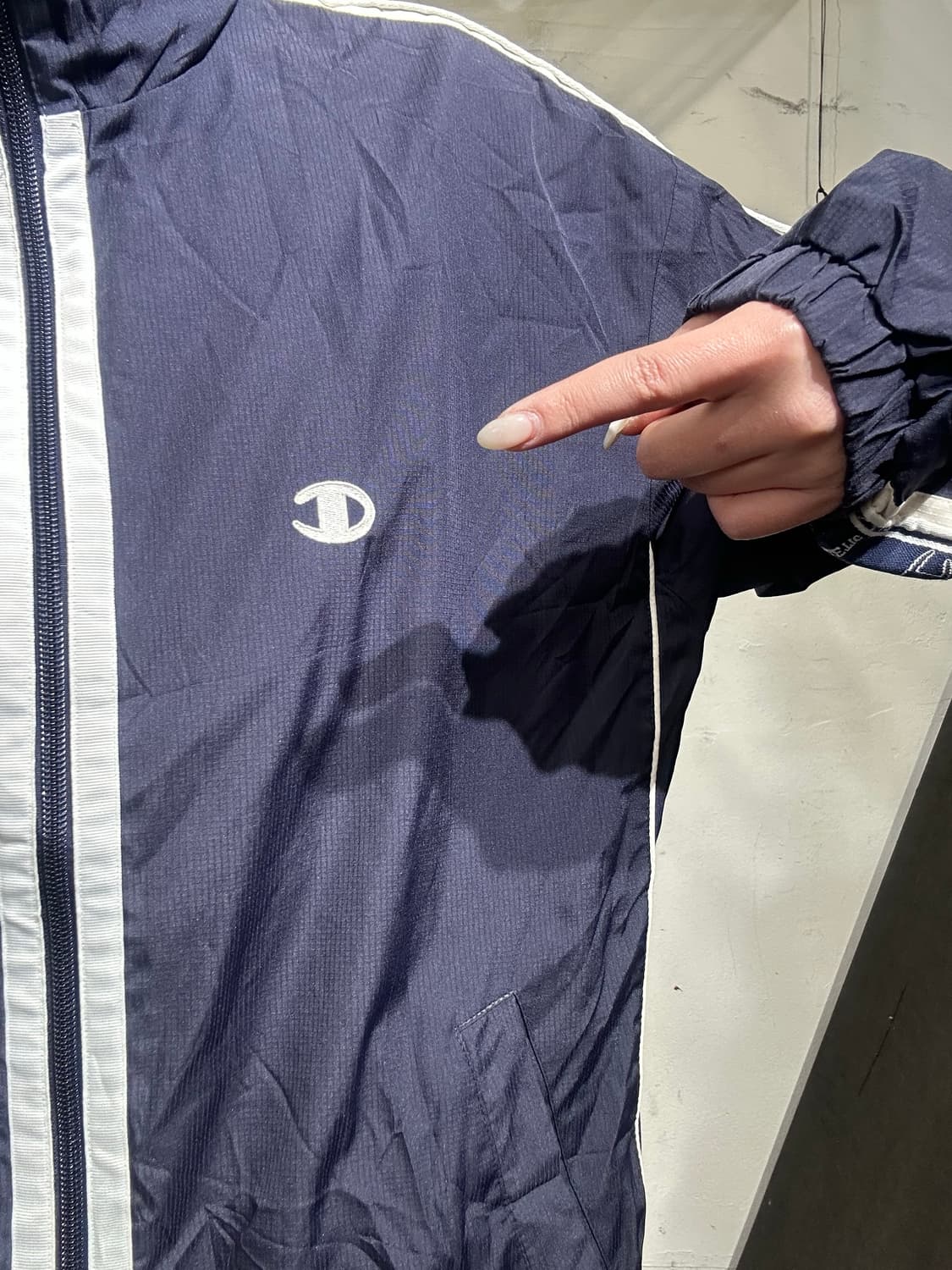 챔피온 네이비 일본판 그린탭 화이트 사이드 라인 바람막이 자켓 M 상품이미지4