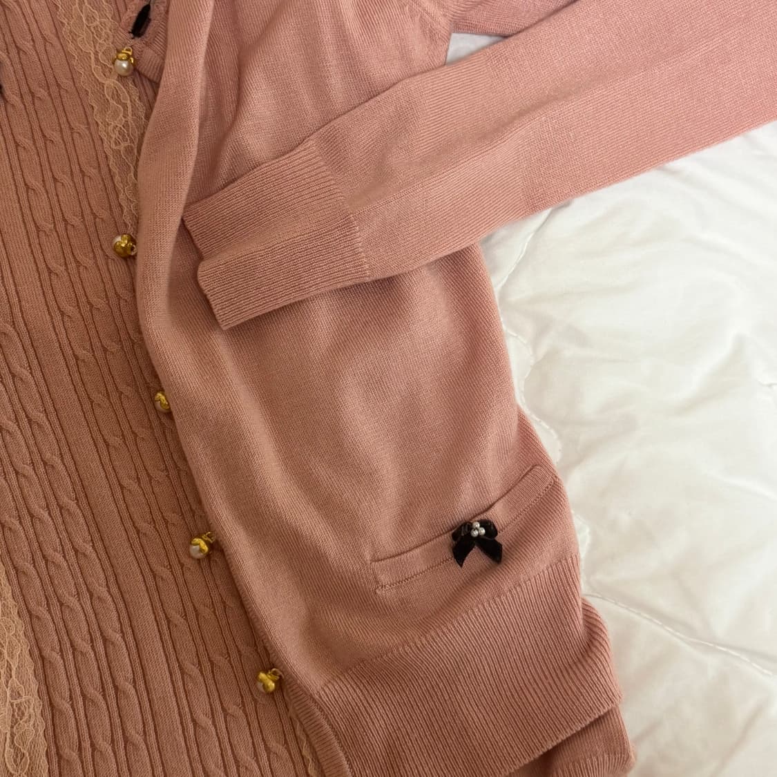 Prime pattern 리본 핑크 반팔 가디건 세트 상품이미지3