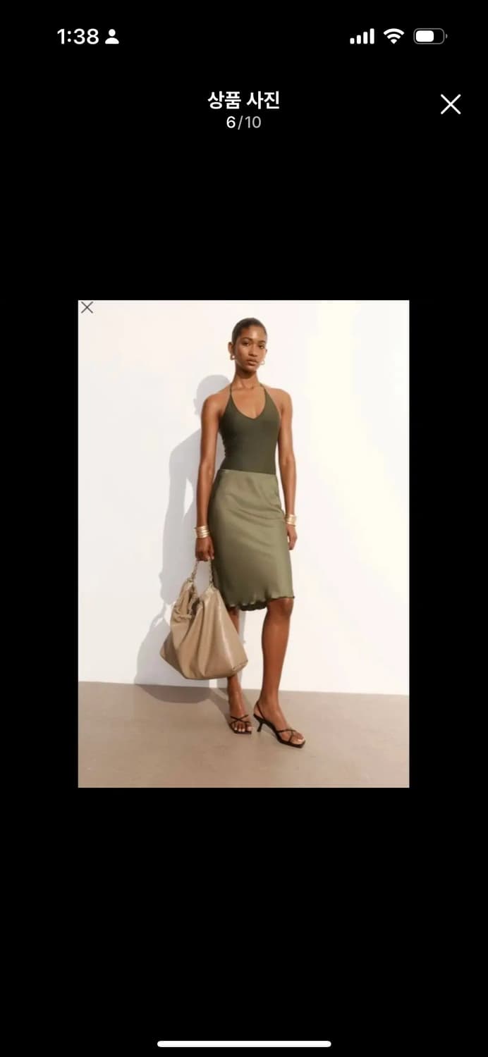 [실사O] H&M 실크 새틴 니랭스 슬립 스커트 (카키/올리브) 상품이미지1