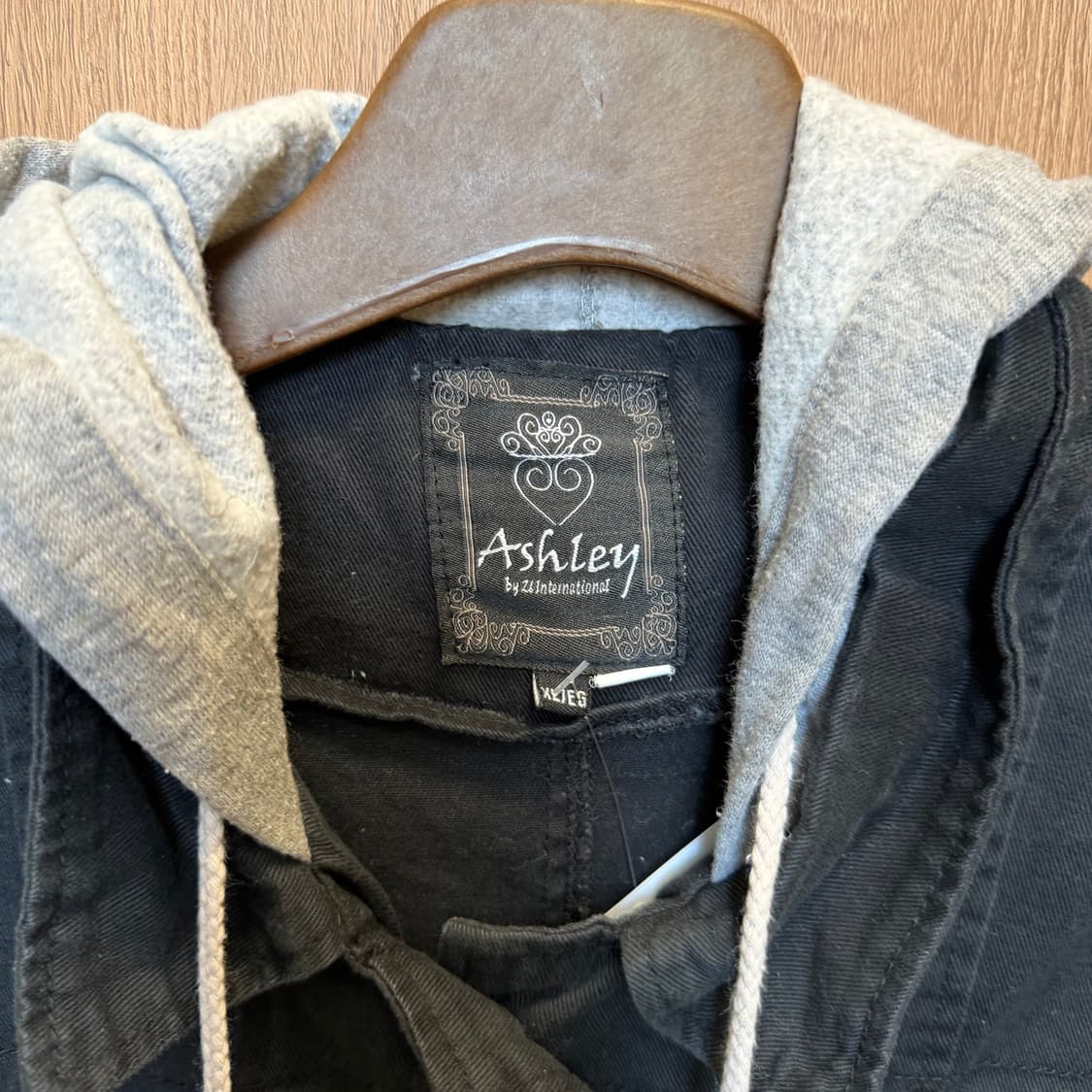 빈티지 코튼 자켓 그레이 스웨트 후드 레이어드 배색 디테일 블랙 상품이미지5