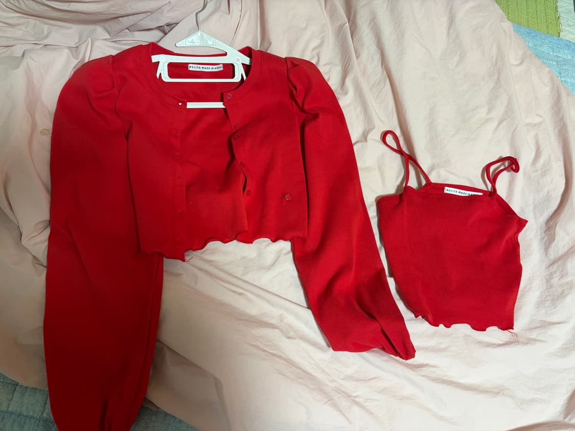 레드 퍼프가디건 (미니탑세트)거의새옷/어깨패드 상품이미지6