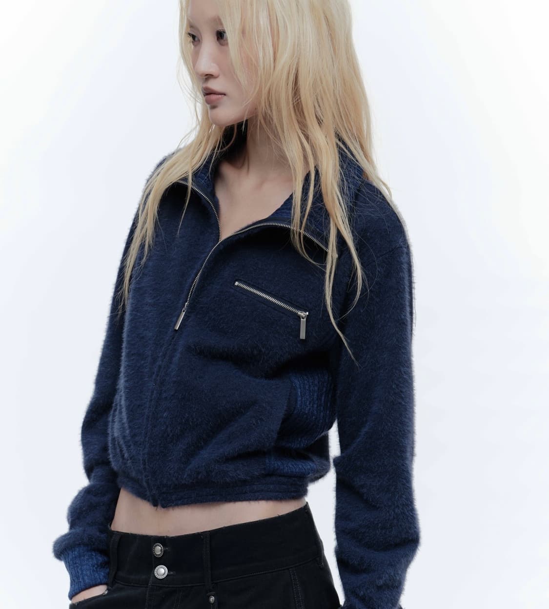 Wet Tag HIGH NECK KNIT ZIP-UP NAVY 상품이미지2