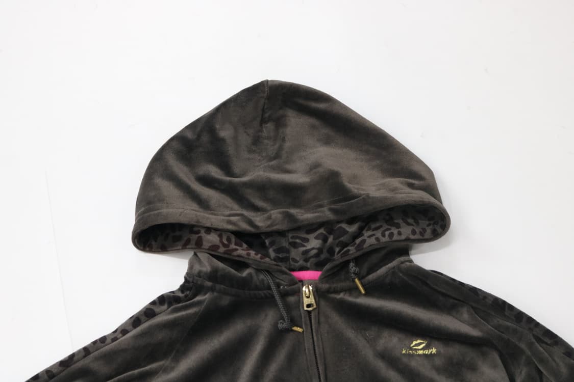 kissmark 키스마크 빈티지 레오파드 사이드라인 벨로아 후드 집업 L 상품이미지3