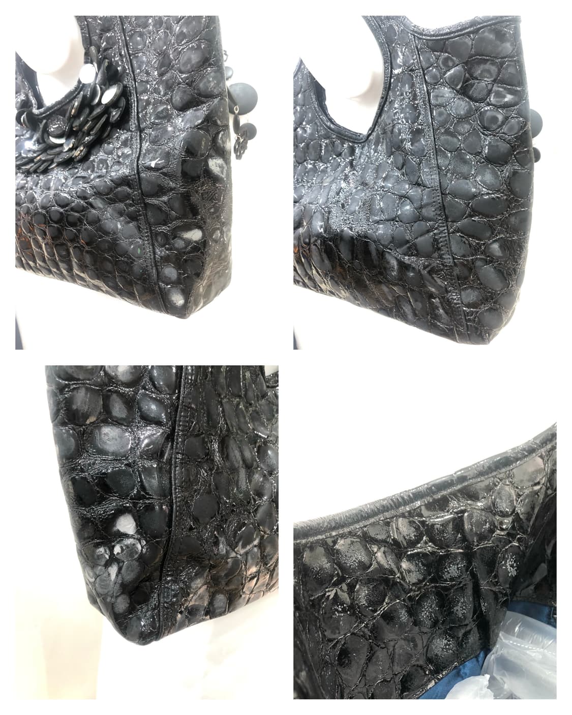 croc texture decorative black tote bag 상품이미지8