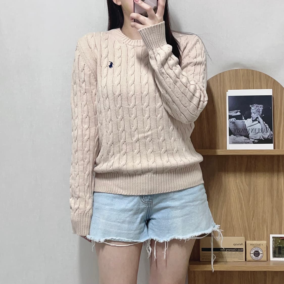 [정품] 폴로 살구 / 네이비포니 꽈배기 니트 [ M ] 상품이미지3