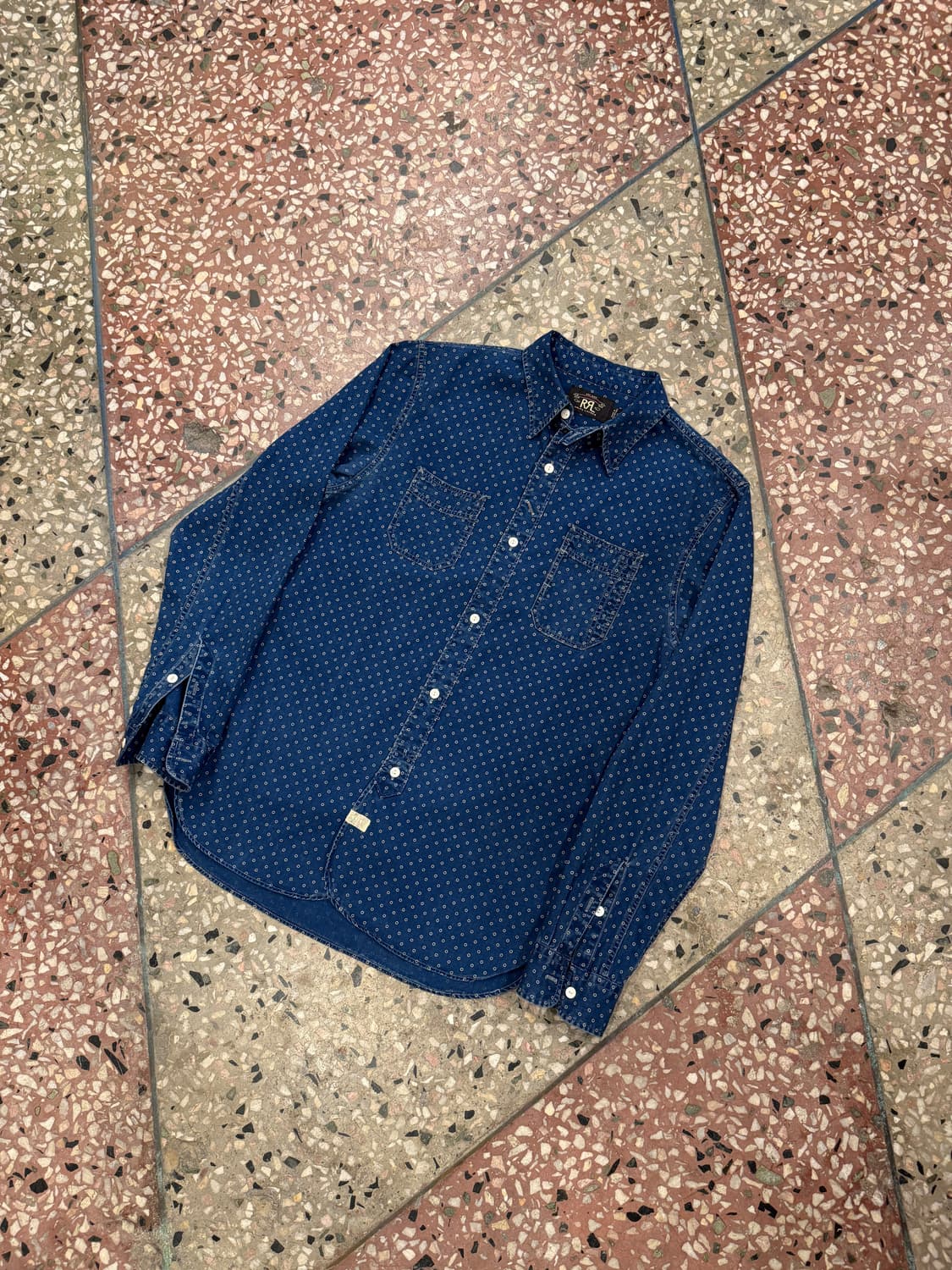 RRL 폴카닷 워크 셔츠 블루 (S) 상품이미지3