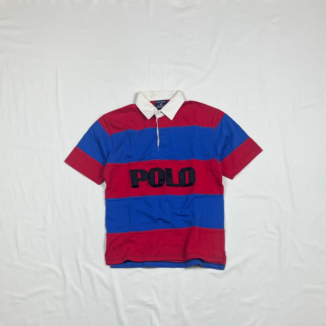 90‘s 폴로스포츠 polo 로고 스트라이프 반팔 피케셔츠 상품이미지1