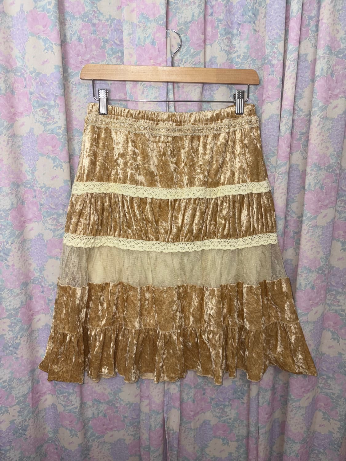 카멜 벨벳 레이스 스커트 상품이미지6