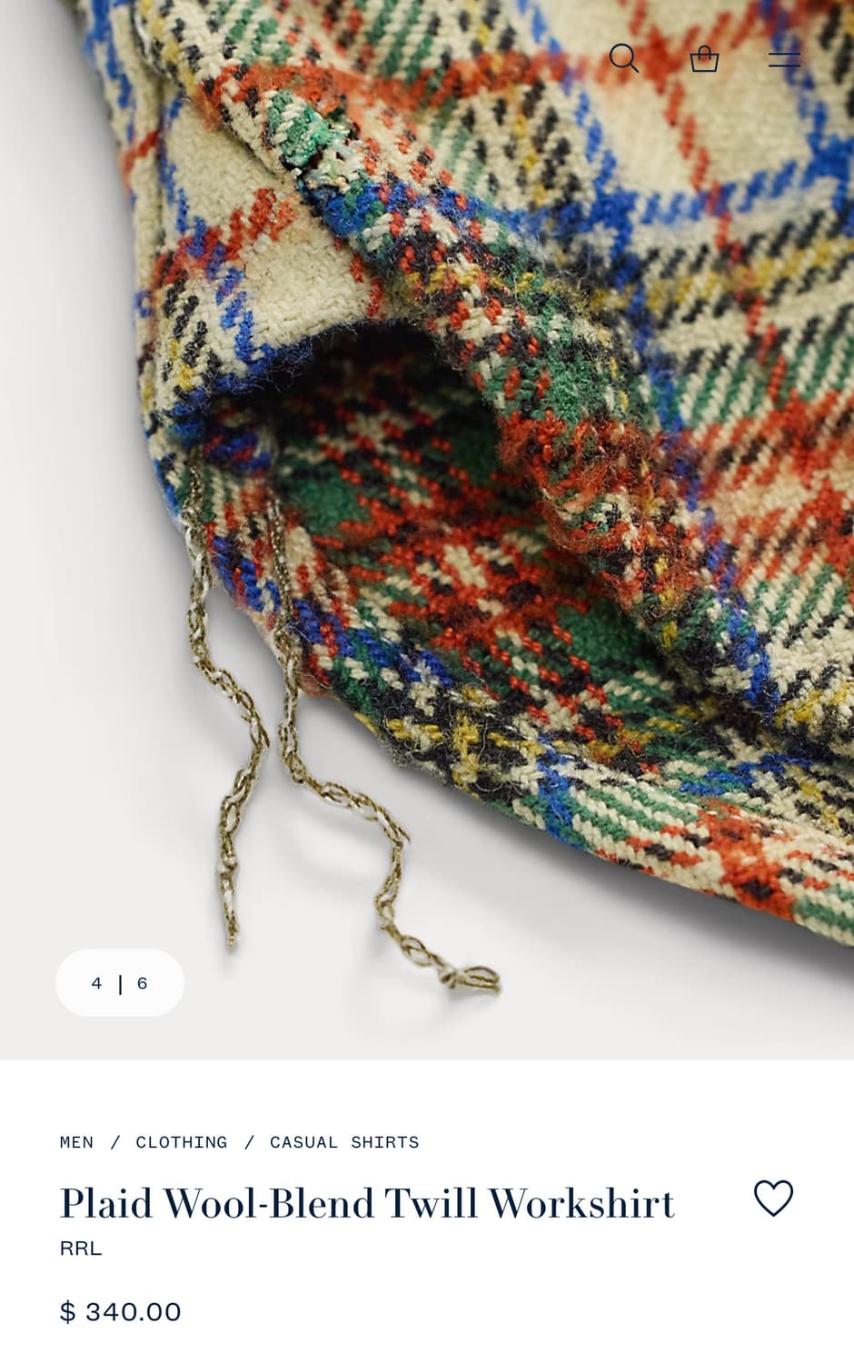 더블알엘  25 FW 더블알엘 플레이드 울 블렌드 트윌 셔츠 상품이미지4