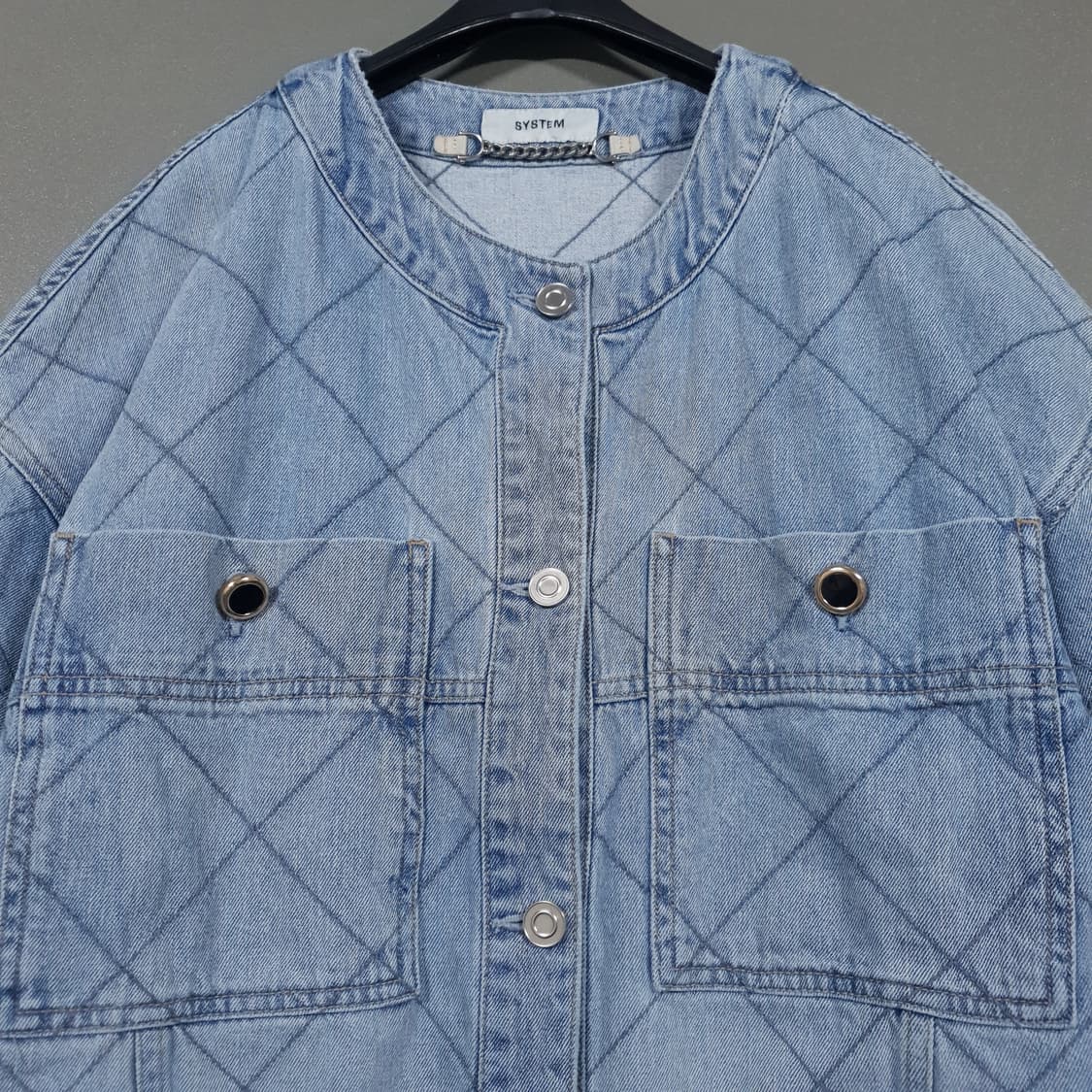 한섬 시스템 신형 21ss 퀼팅 패턴 오버핏 스티치 데님 자켓 점퍼 여성 상품이미지4