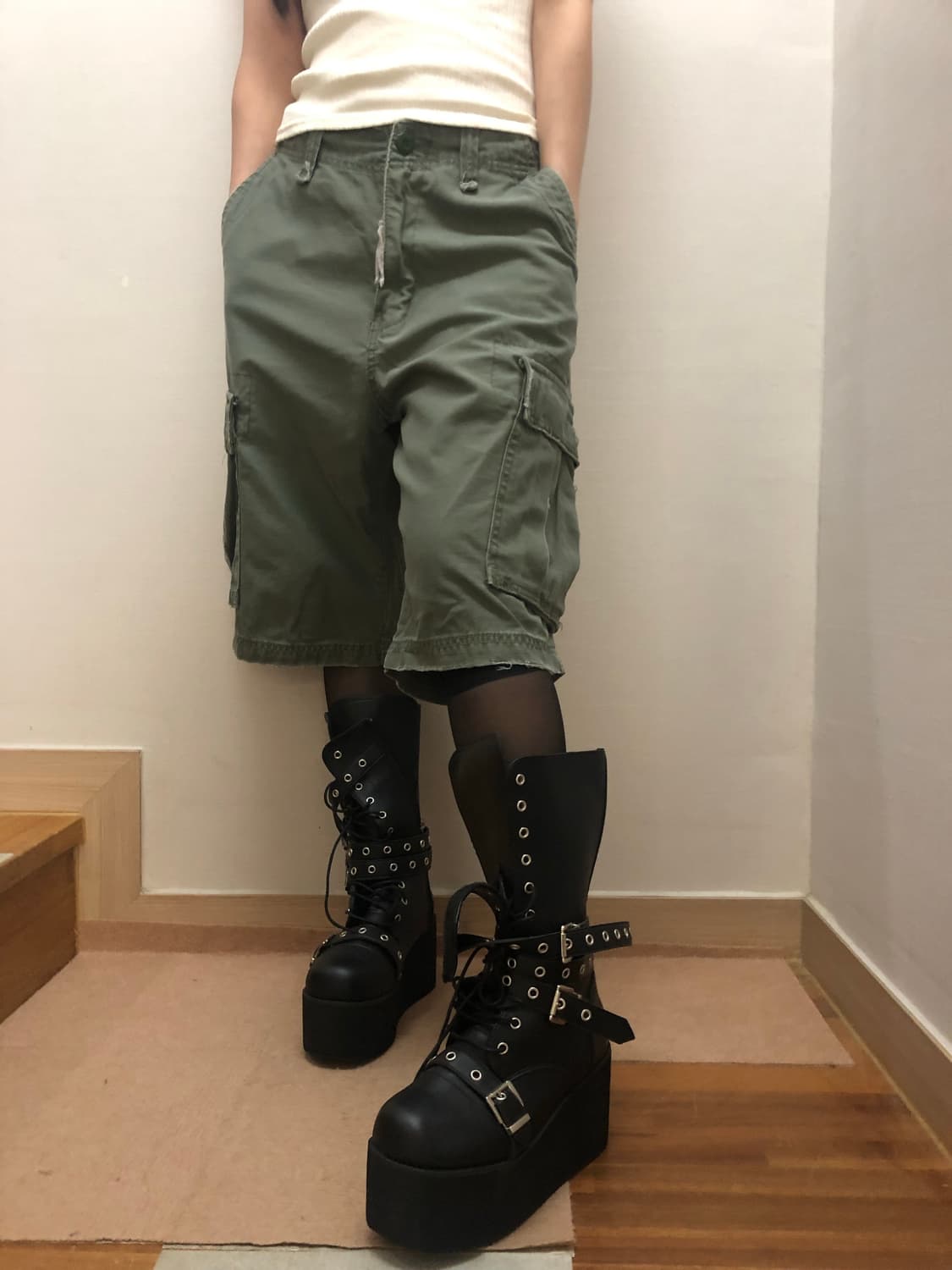 빈티지 카키 카고 버뮤다 팬츠 상품이미지3