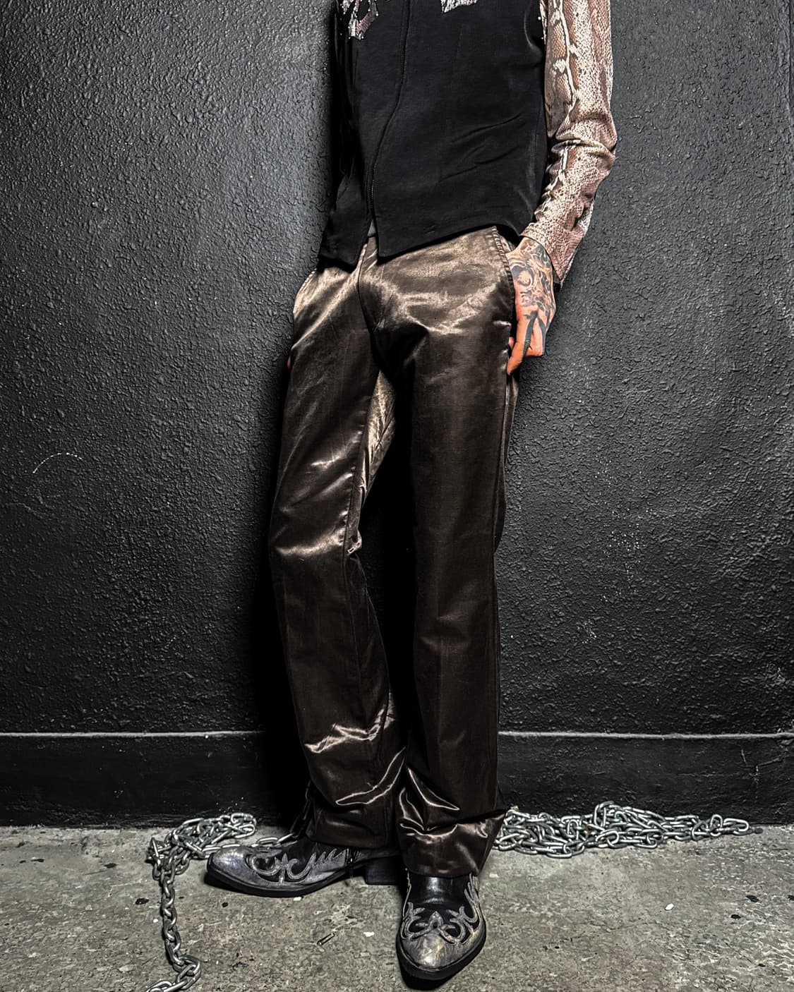 Brown satin Sammy boot-cut Pants 상품이미지8