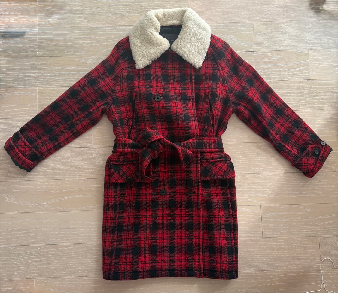 BEAKER 레드 체크 양털 카라 코트 상품이미지3