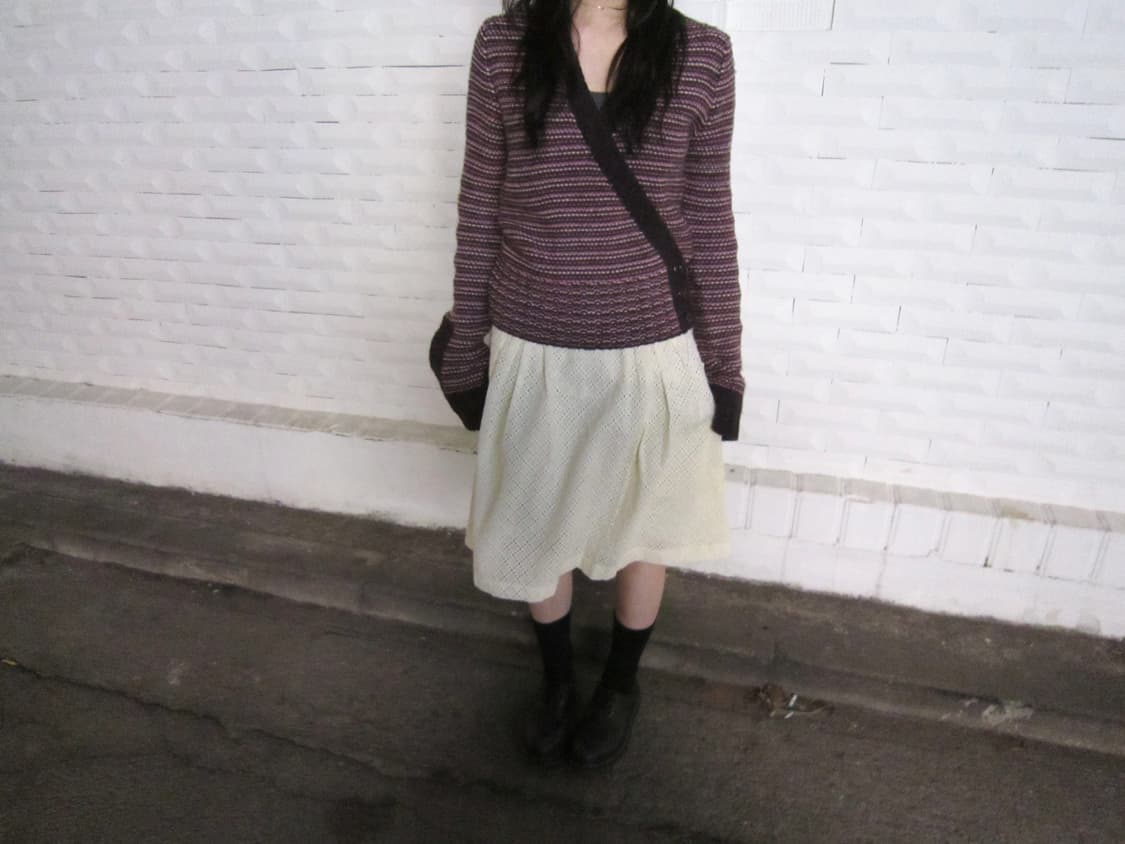 빈티지 미디 스커트 펀칭 레이스 디테일 A라인 아이보리 상품이미지3