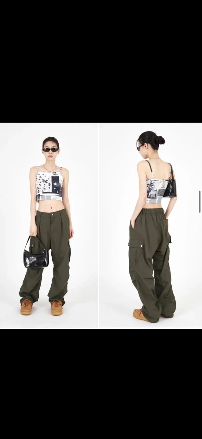 김채원 착용) 라우코하우스 핀턱 나일론 카고팬츠 카키 s 상품이미지3