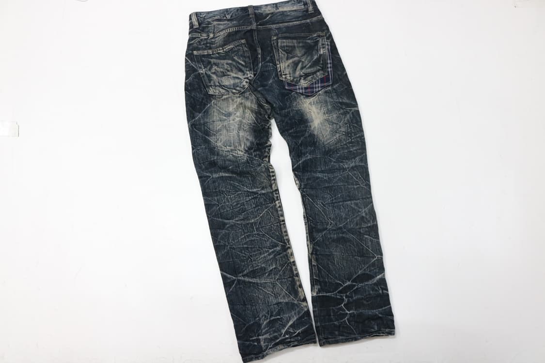 Wild Life 빈티지 스컬 버튼 체크 레이어드 디테일 데님 팬츠 상품이미지7