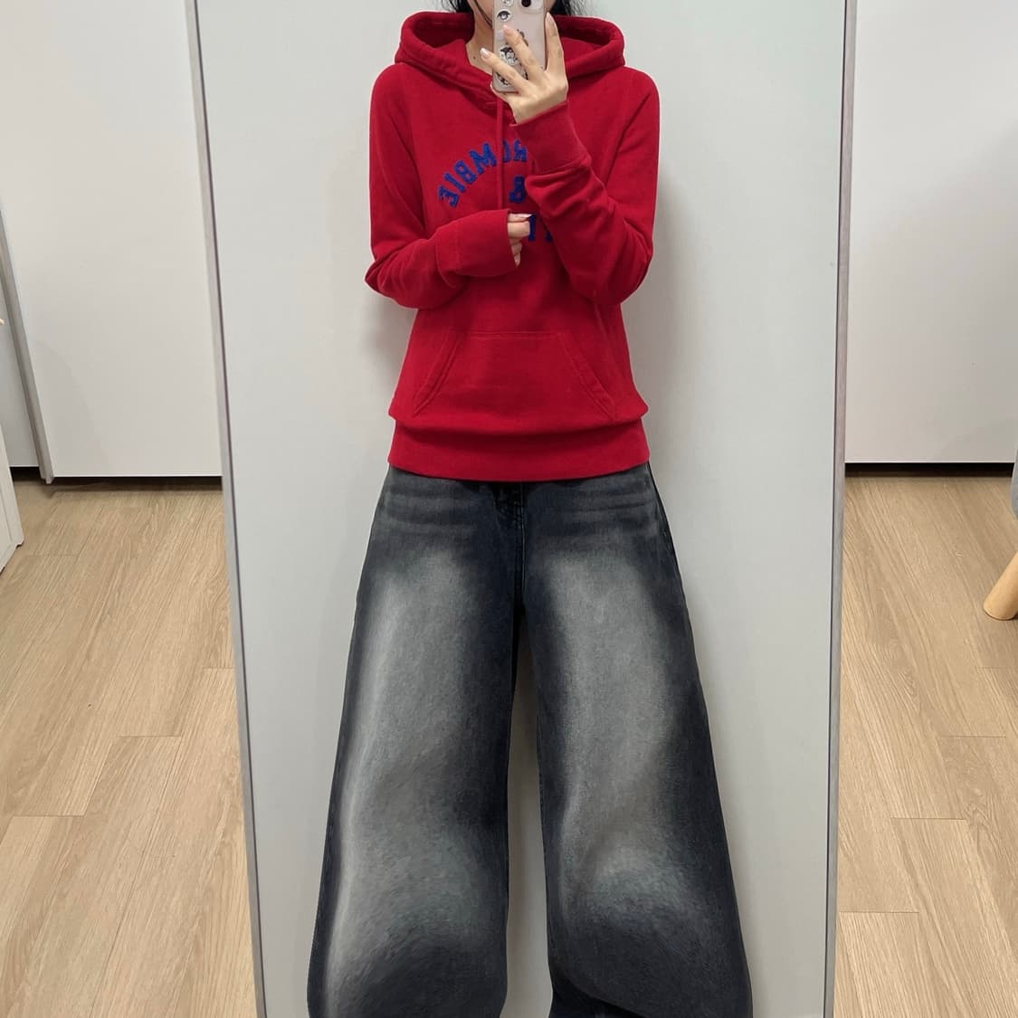 아베크롬비 자수로고 레드 후드티 상품이미지1