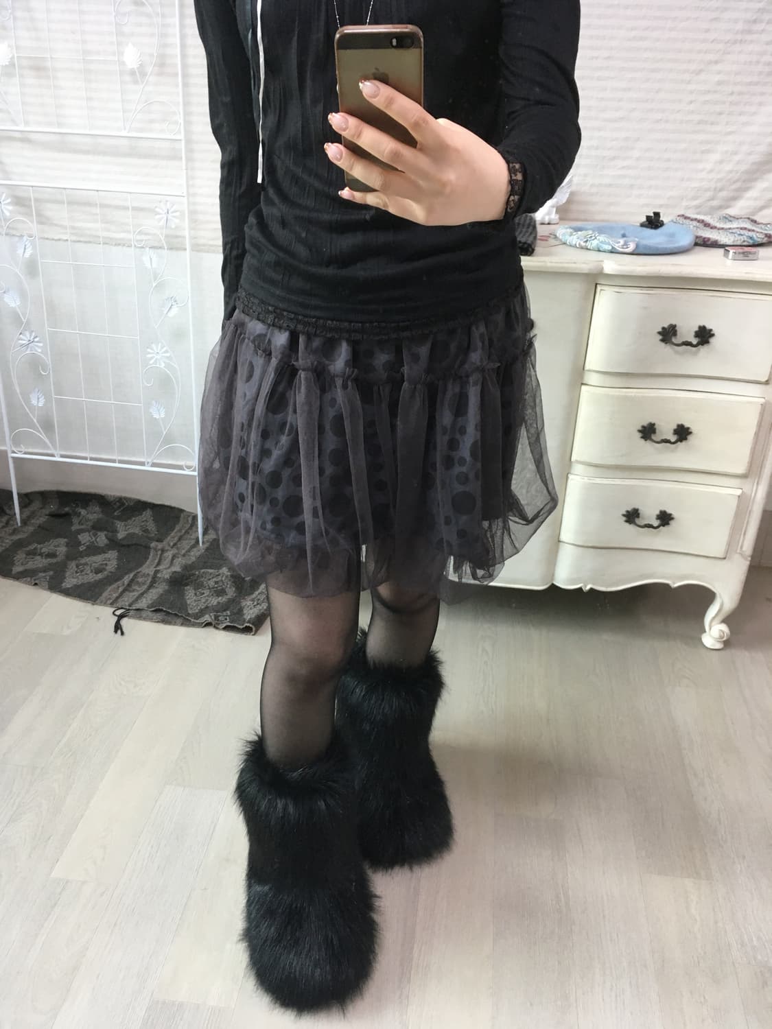 charcoal dot layered chiffon balloon sk 상품이미지4