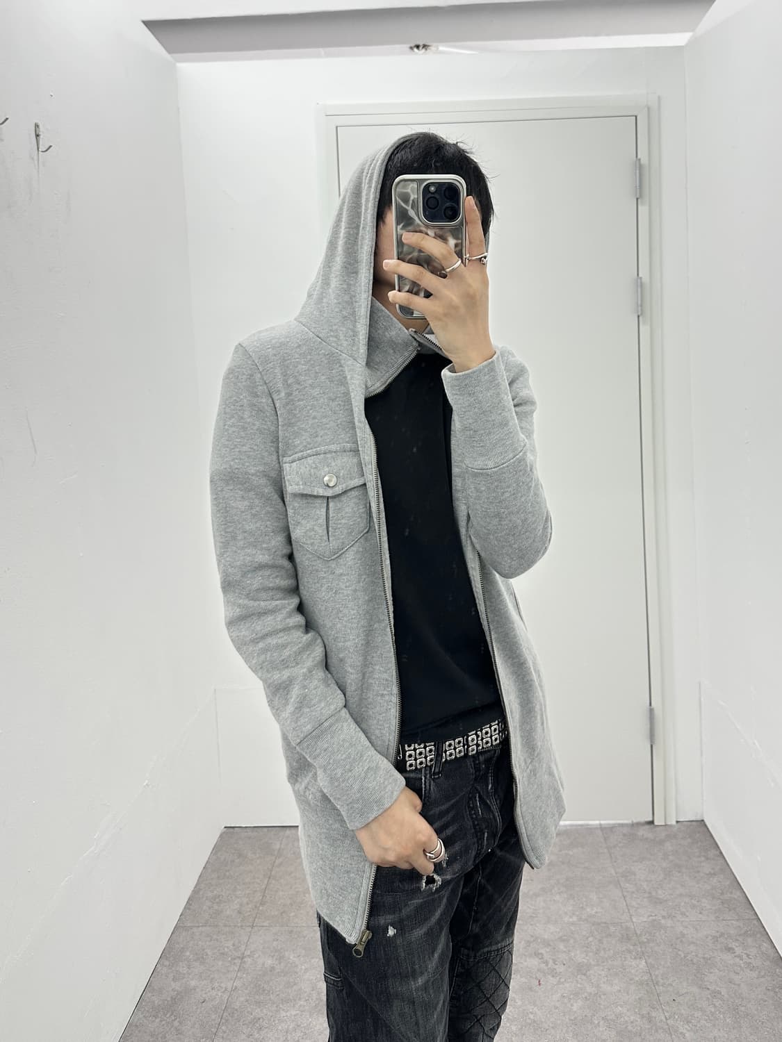 Vintage grunge knit pocket hood zip up 상품이미지2