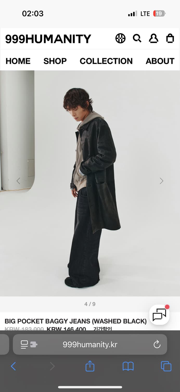 999휴머니티 BIG POCKET BAGGY JEANS (워시드 블랙) 상품이미지4