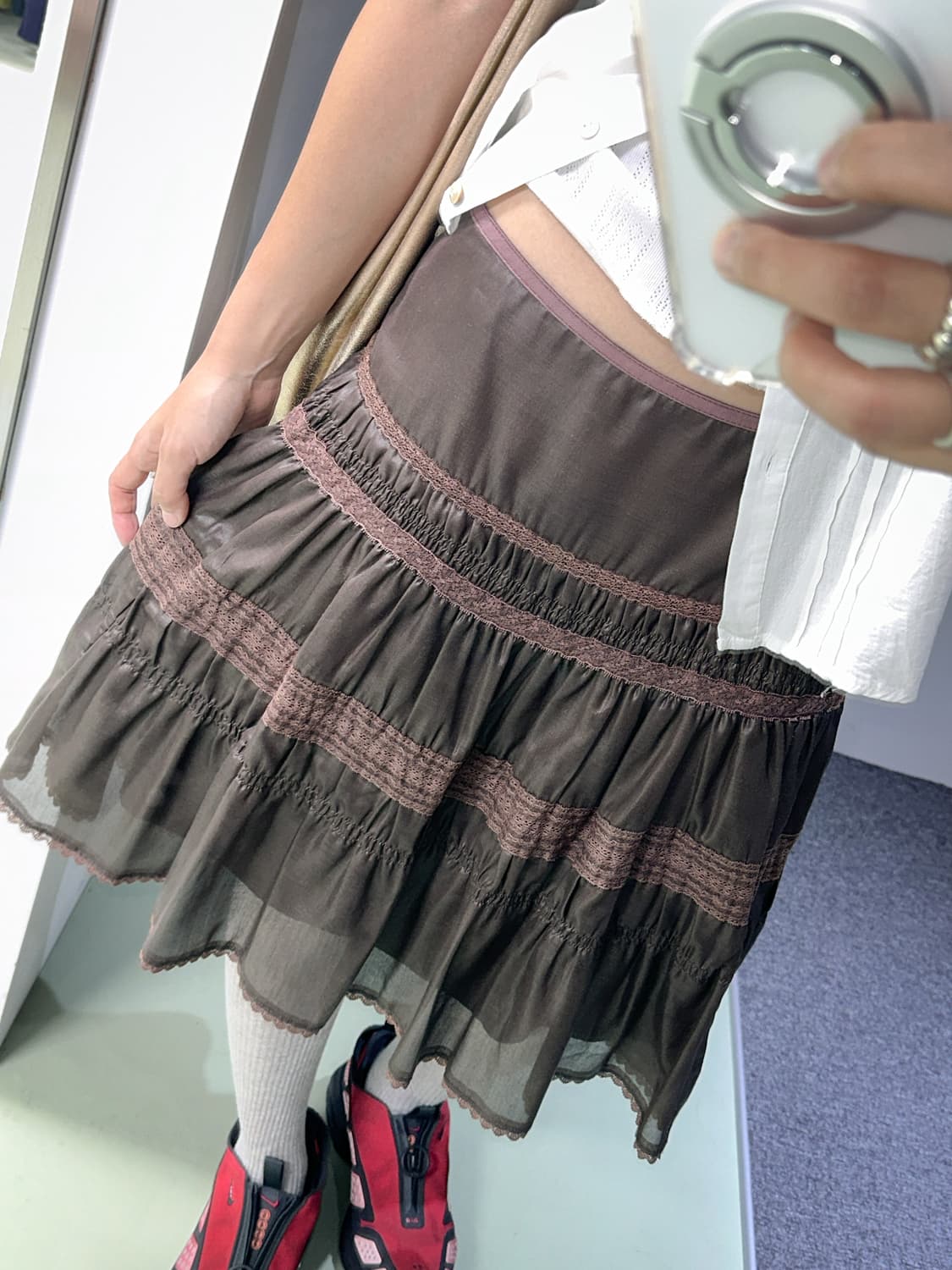 coated brown lace midi skirt 상품이미지2