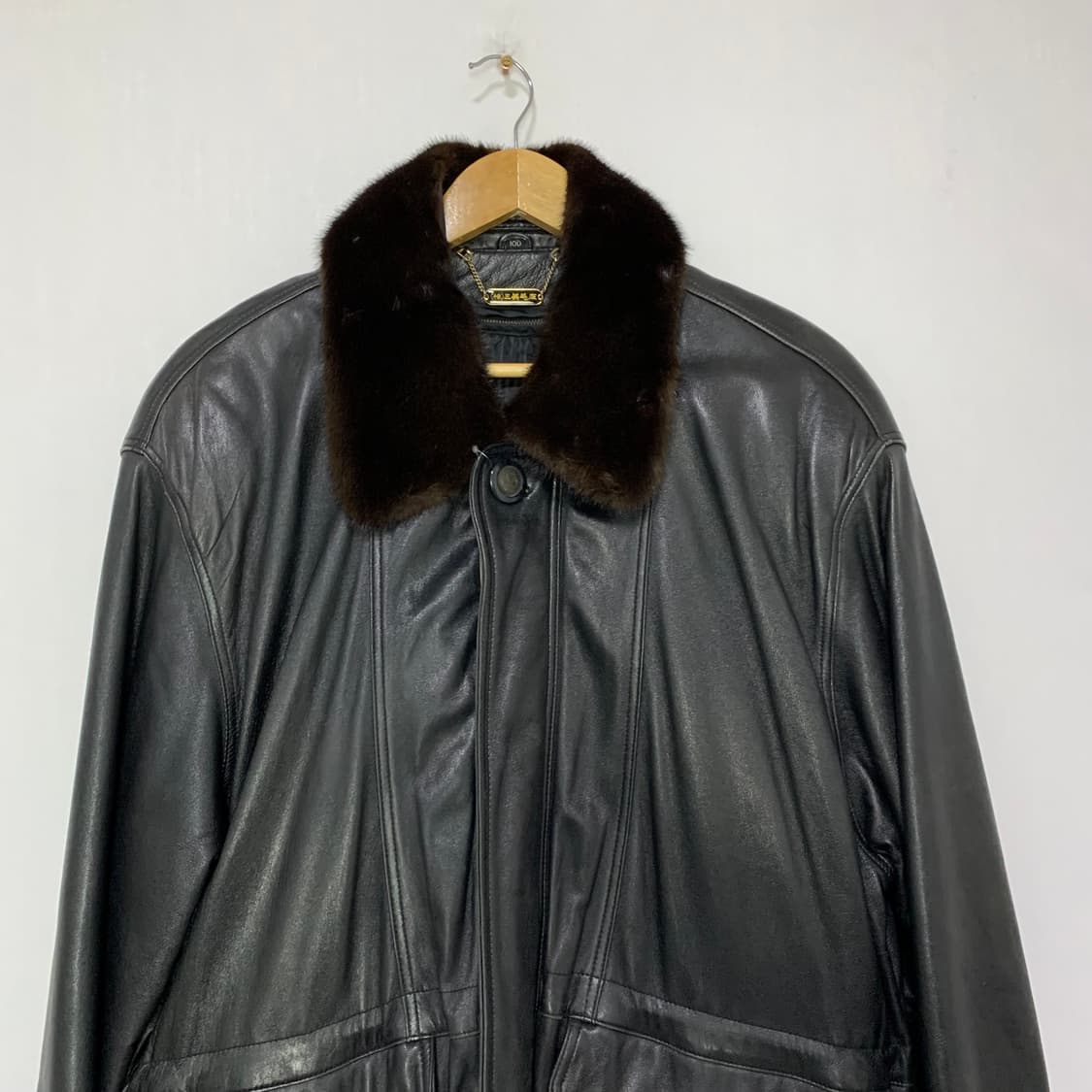 블랙 양가죽 밍크 카라 하프 코트 레더자켓 빈티지 남성 100 상품이미지2