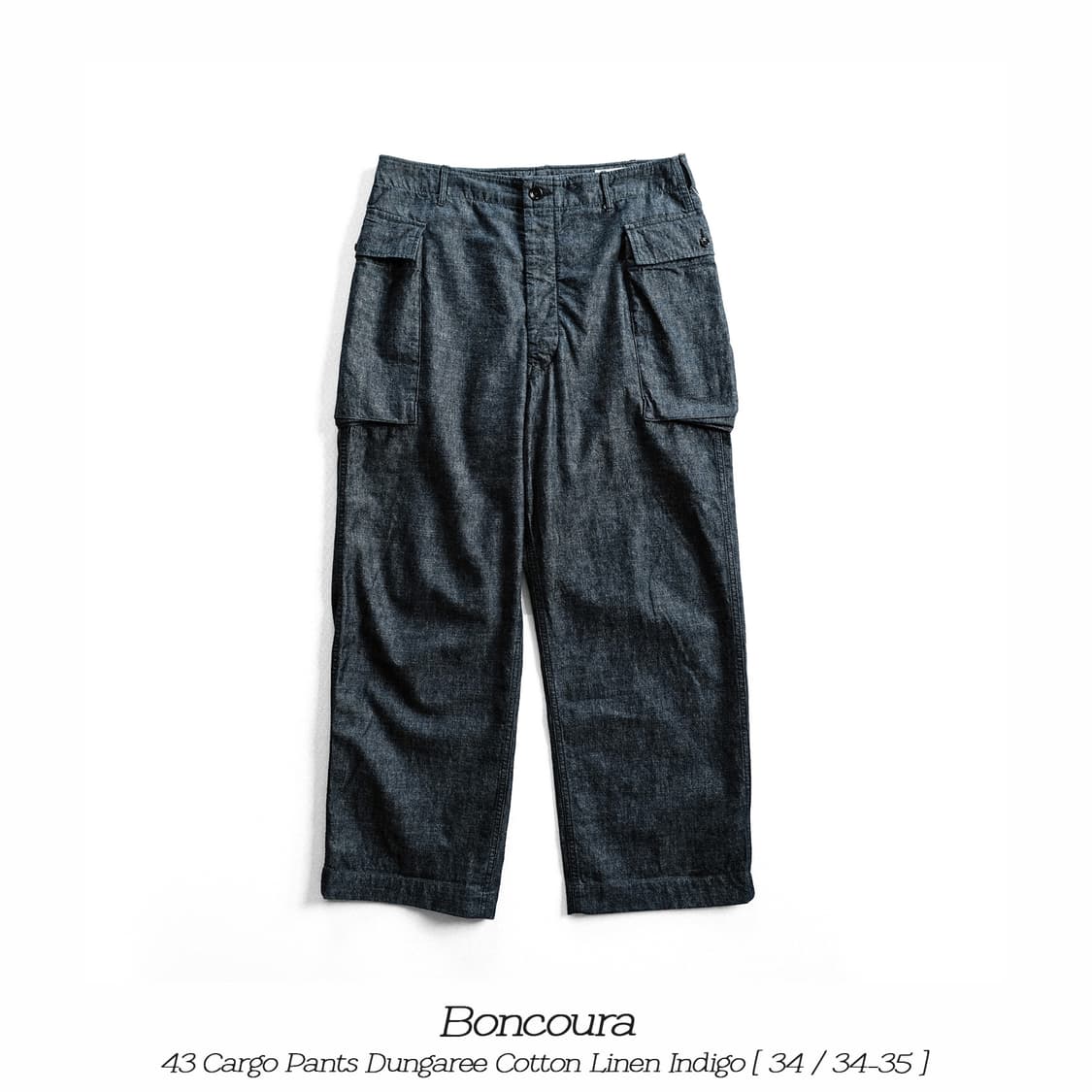 봉쿠라 던가리 코튼린넨 인디고 카고팬츠 34사이즈 Boncoura 본쿠라 상품이미지1