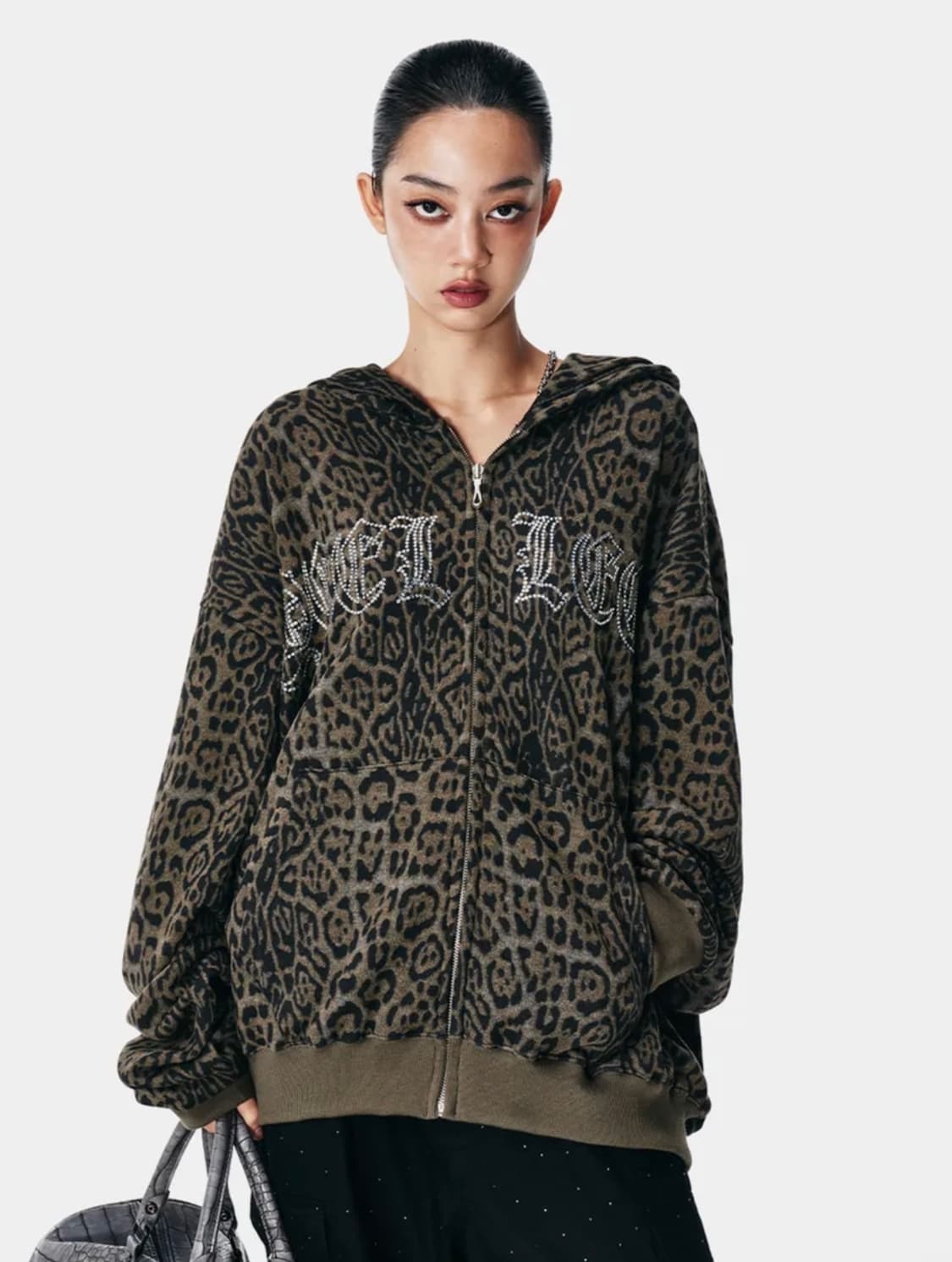 (택O) yeel 와이이이엘 스터드 오버사이즈 후드집업 (레오파드) 상품이미지1