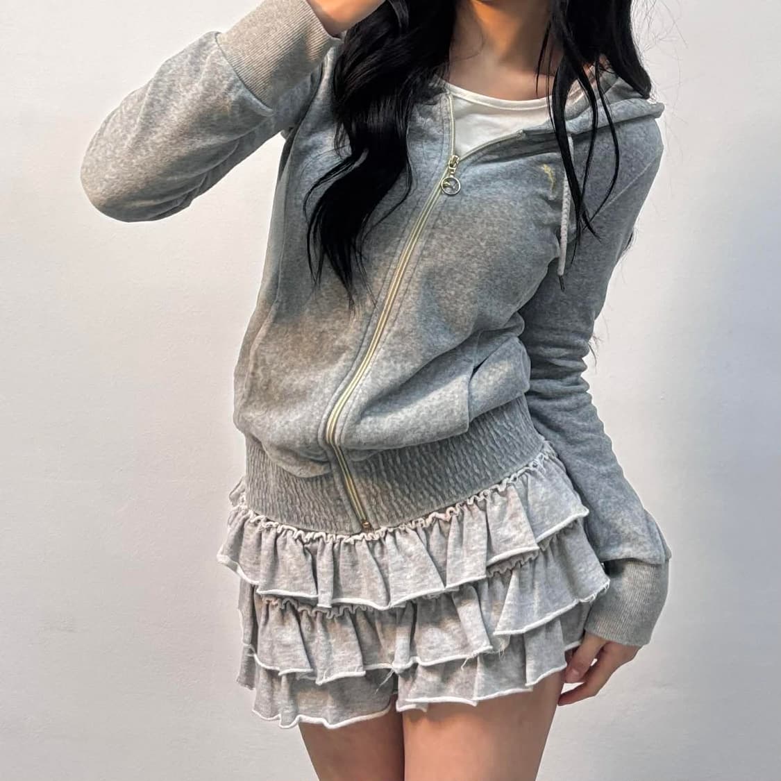 푸마 y2k 여리핏 벨루어 벨벳 걸즈 후드집업 희귀져지(S) 상품이미지1