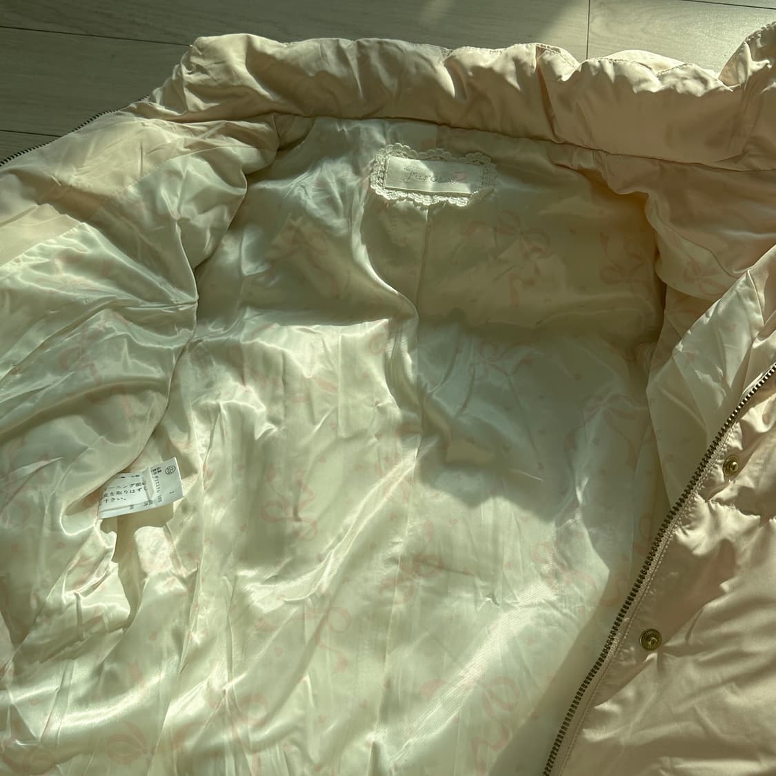 빈티지 핑크 리본 패딩 히메갸루 로걀 라떼 히메카지 헤이세이 발레코어 상품이미지4