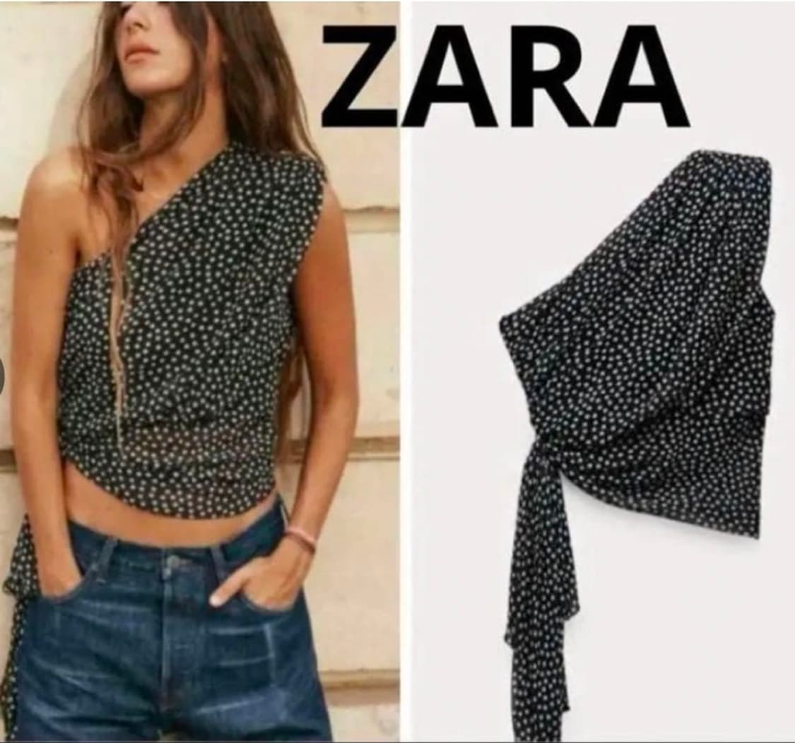 자라 ZARA 도트 땡땡이 비대칭 나시 탑 블라우스 S 55 새상품 상품이미지2