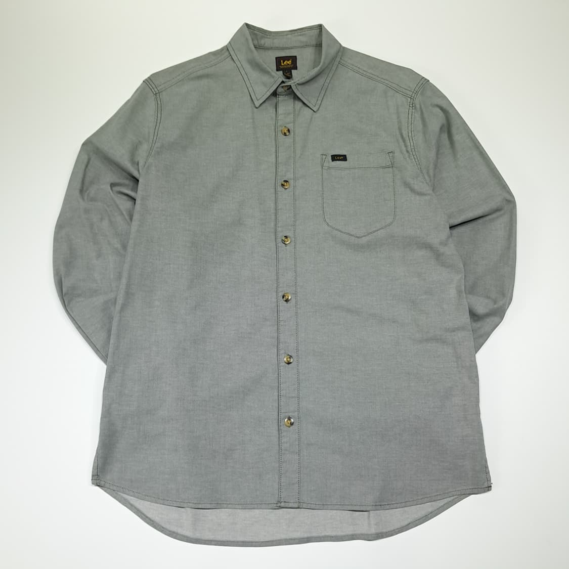 CL497 L 리 코튼스판 트윌 로고탭 세이지그린 셔츠 남방 상품이미지1