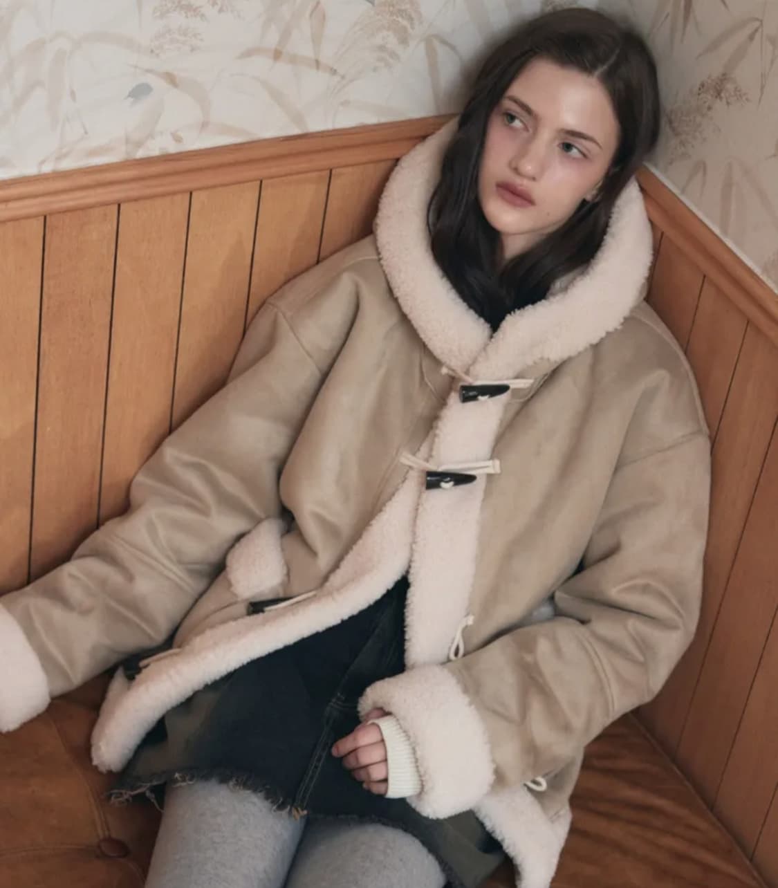 레더리 무스탕 후디 더플 자켓 상품이미지1