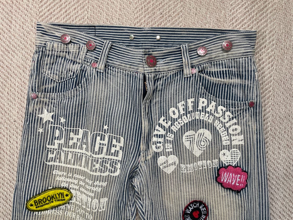 빈티지 히코리 디스트로이드 패치워크 데님팬츠 상품이미지4