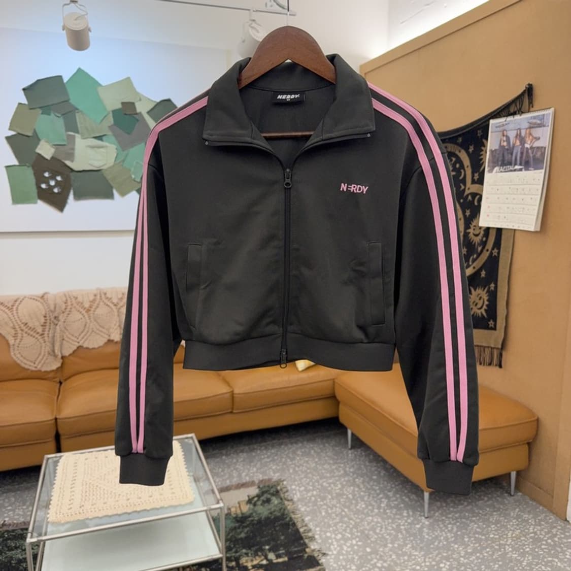 널디 우먼스 NY 딸기우유 핑크 크롭 져지 집업 XS C12629 상품이미지3