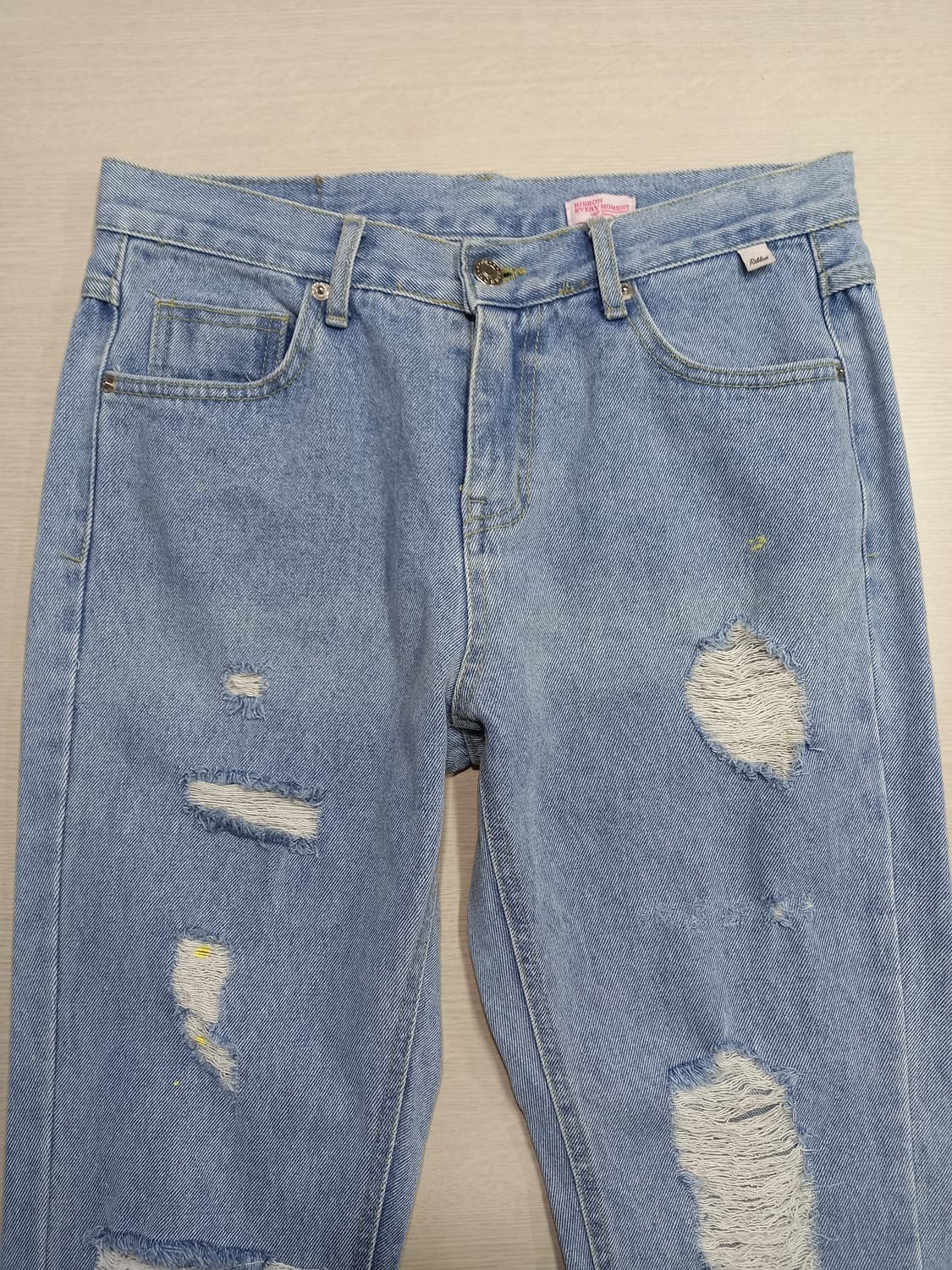 28 RIBBON Kor 데미지워싱 슬림일자 연청 28-918 상품이미지3