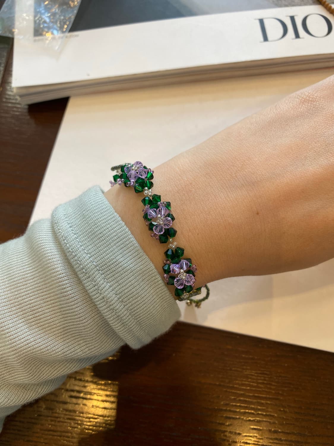 빈티지 퍼플 그린 플라워 비즈 팔찌 상품이미지1